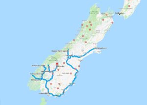 Mappa del viaggio in Nuova Zelanda